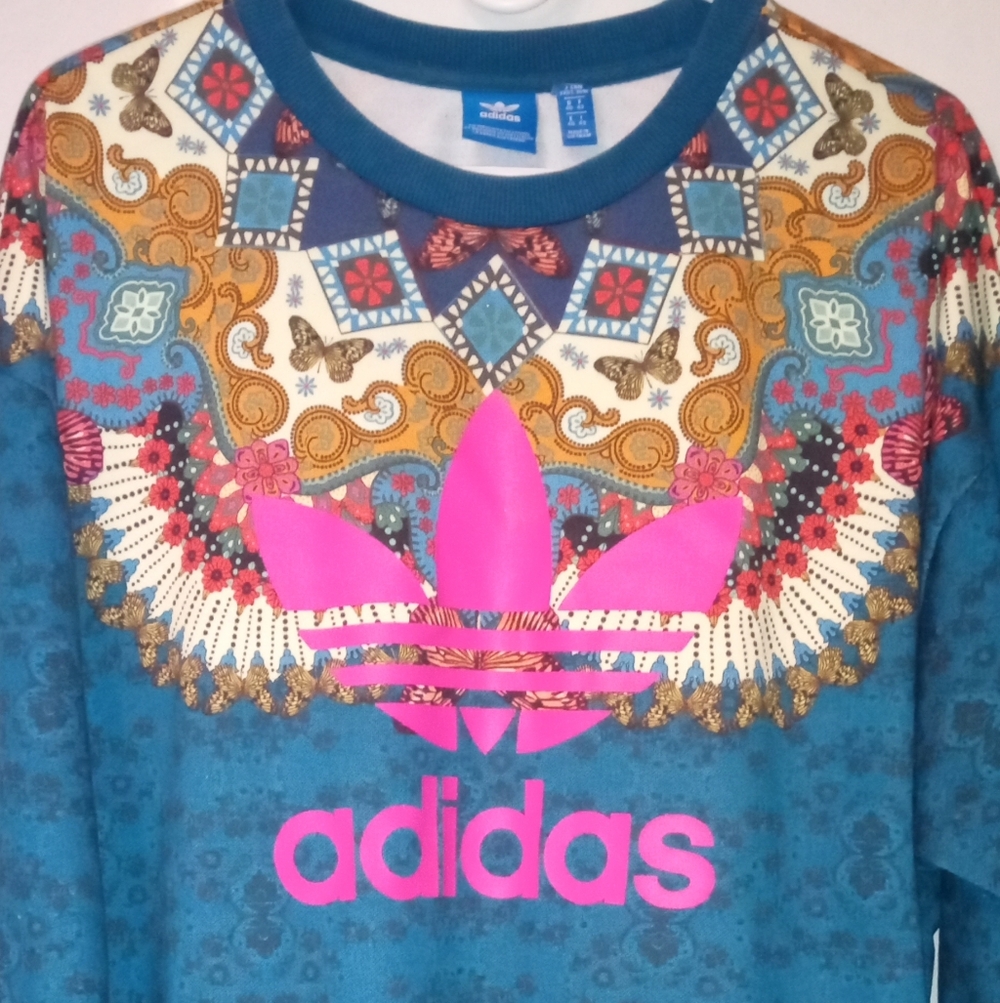 Adidas Blue and Pink Graphic Sweatshirt